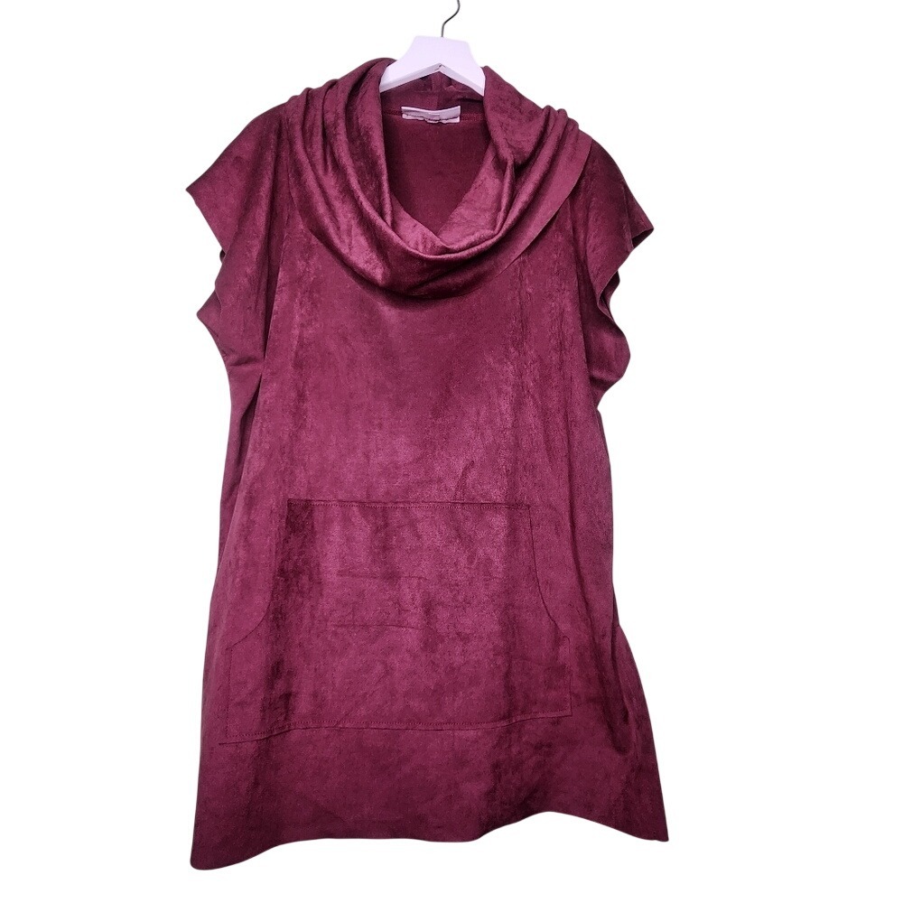 Bryn Walker Faux Suede Tunic Top Mauve Short Sleeve Kangaroo Pocket USA XXS